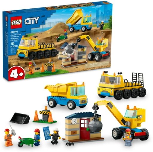 LEGO City Construction Trucks and Wrecking Ball Crane, 60391, 235 Pcs.