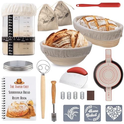 The Amish Chef Complete Glass Sourdough Bread Starter Jar Kit w/ 2 Baskets Deal