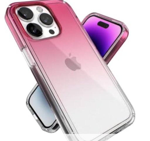 Speck Clear iPhone 14 Pro Phone Case (Ombre Digital Pink Fade/Clear)