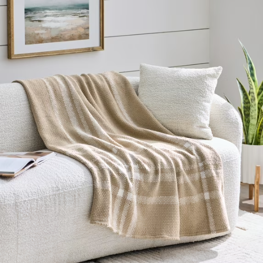 Better Homes & Gardens Almond Biscuit Woven Basketweave Throw
