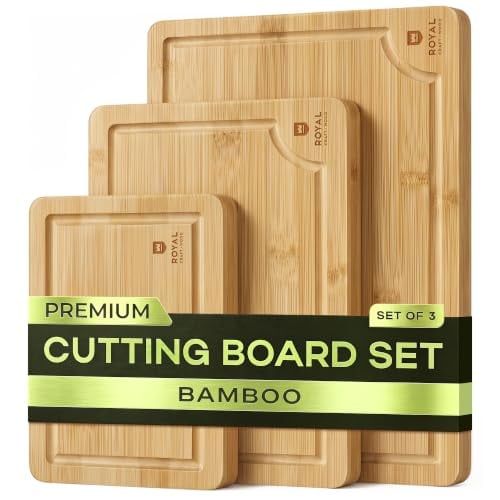 ROYAL CRAFT WOOD Wooden Cutting Boards for Kitchen Meal Prep & Serving - Bamboo Wood Serving Board Set with Deep Juice Groove Side Handles Deal