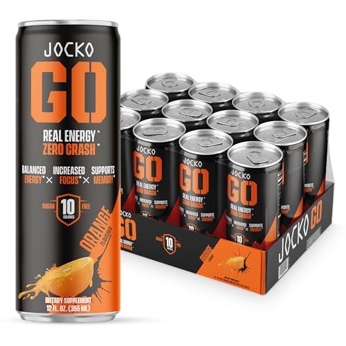 Jocko GO Energy Drink Afterburner Orange Sugar Free Monk Fruit Blend 12-Pack