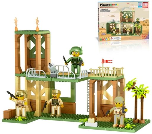 PicassoTiles 186-Piece Military Combat Force Magnetic Tiles & Brick Construction Set