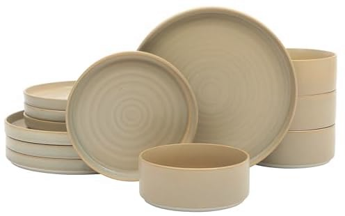 Gibson Elite Echo Bay 12 Piece Porcelain Reactive Glaze Dinnerware Set - Green Deal