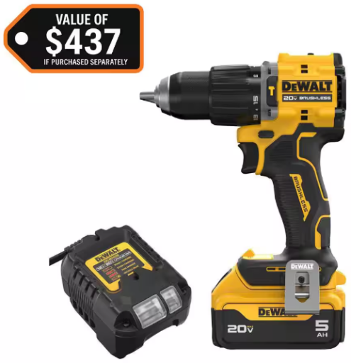 DEWALT ATOMIC 20V 1/2 in. Hammer Drill Kit with 5.0 Ah Battery Deal