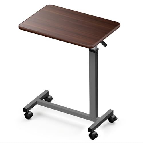 WOTURE Pneumatic Adjustable Overbed Bedside Table with Wheels