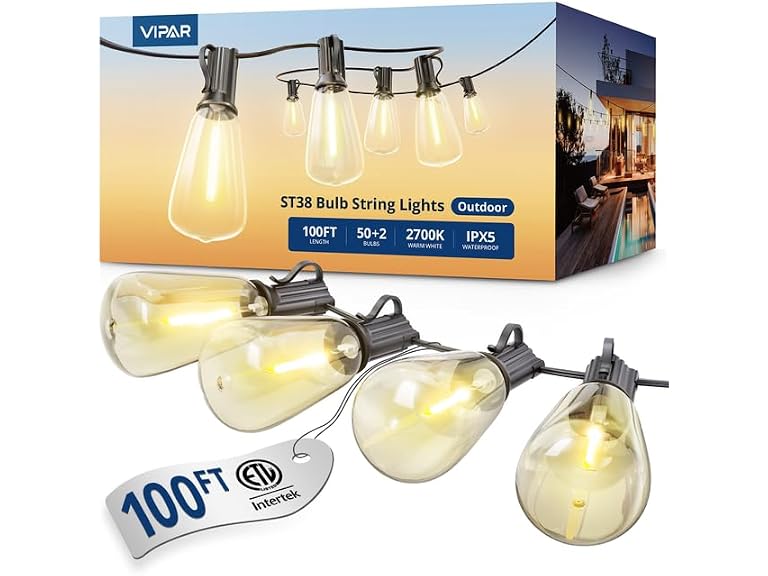 Vipar Outdoor String Lights 25ft