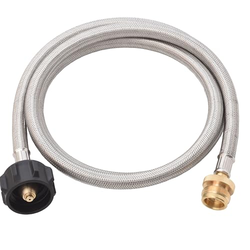 Flame King 5-FT Steel Braided Hose, 1 lb to 20 lb Propane Tank Adapter