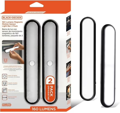 BLACK+DECKER 160LM LED Magnetic Motion Sensor Light Bars 2-Pack