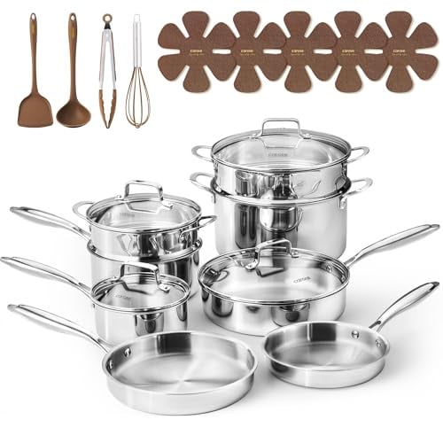 CAROTE 21pcs Tri-Ply Stainless Steel Cookware Set Deal