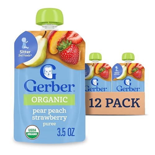 Gerber Stage 2 Organic Pear Peach Strawberry Puree Pouch 12-Pack