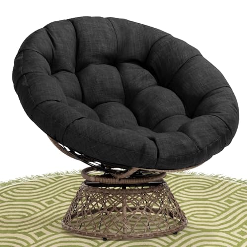 Bme 40" Ergonomic Wicker Papasan Chair with Soft Thick Density Fabric Cushion, Brown Base Deal