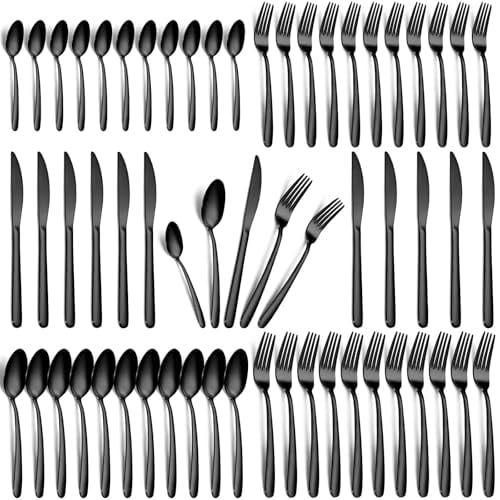 60-Piece Black Silverware Set for 12