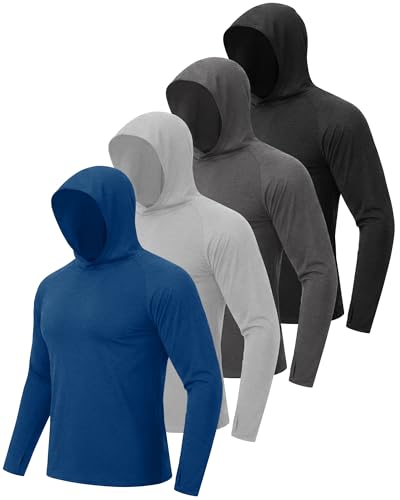 BOOJO Men's UPF 50+ Long Sleeve Fishing Shirts w/ Hoodie 4-Pack Deal