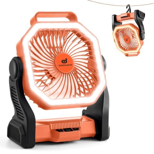 20000mAh Camping Fan with LED Lantern, Orange Deal