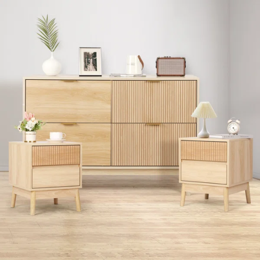 George Oliver Bedroom Set w/ 2 Nightstands & Chest Of Dresser (Oak)