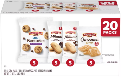 Pepperidge Farm Cookies Variety Pack, Snack Packs, 20 Pk Deal