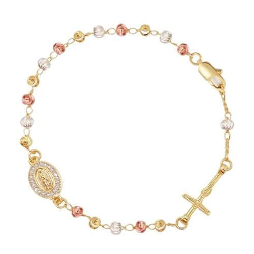Catholic Rosary Cross Bracelet - 14K Gold Plated Virgin Mary Rosarios Catolicos Crucifix Charm Bracelets