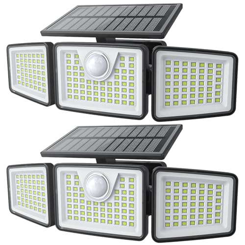 daphino 2500LM Solar Lights, Motion Sensor Outdoor Lights, 3-Head, 2 Pack Deal