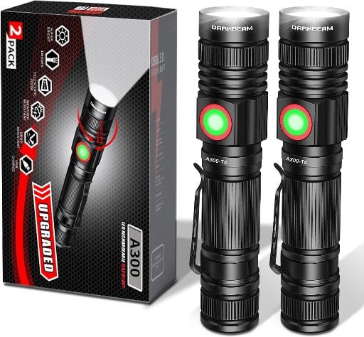 DARKBEAM 2000-Lm Max USB Rechargeable Flashlights 2-Pack