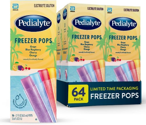 Pedialyte Electrolyte Solution Freezer Pops 64-Pack