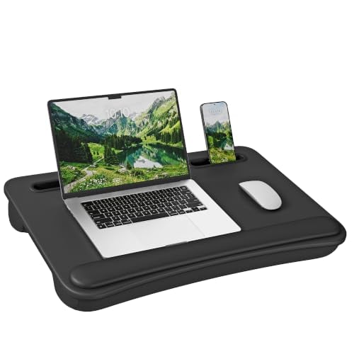 SONGMICS Laptop Lap Desk with Cushion Black PU Leather Fits 15.6" Laptops