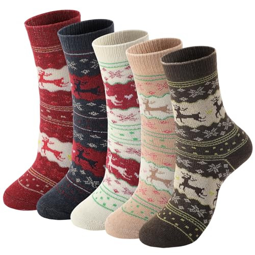 ZHICVIVA 5 Pairs Womens Vintage Winter Wool Socks
