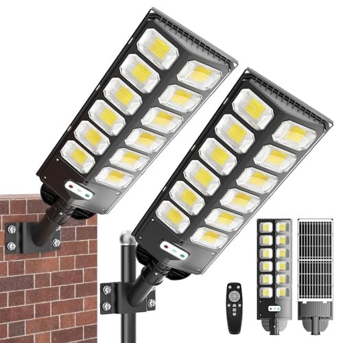 Solar Street Lights Outdoor Waterproof (2 Pack) 15000LM 6500K