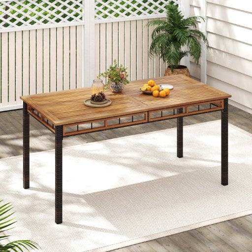 Costway 63" Outdoor Dining Table w/ Acacia Wood Slatted Tabletop