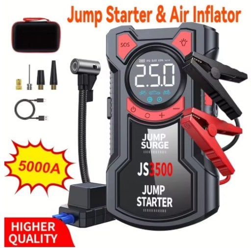 5-in-1 Multifunctional Air Pump Jump Starter with Air Compressor 3000A Peak/150PSI Deal