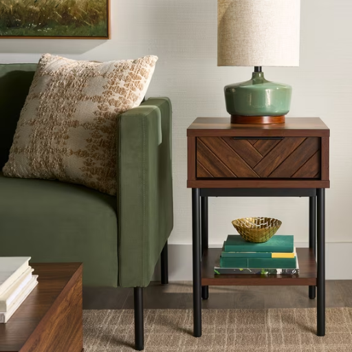 Better Homes & Gardens Wyatt Geo End Table, Walnut Finish Deal