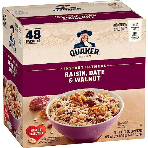 Quaker Instant Oatmeal, Raisin, Date and Walnut, 48-Pack