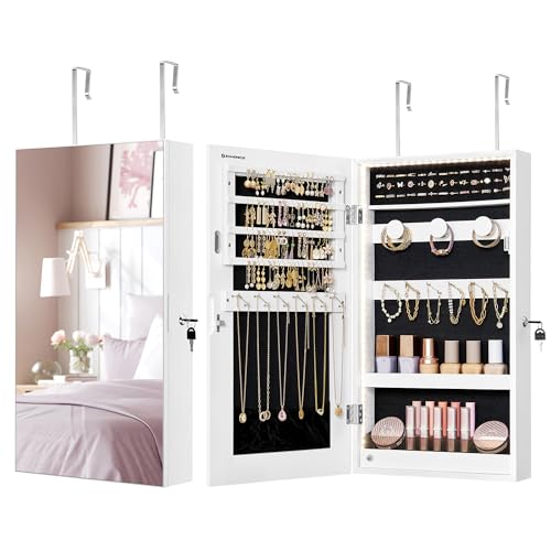 SONGMICS Lockable Jewelry Cabinet Armoire with Mirror, Wall-Mounted