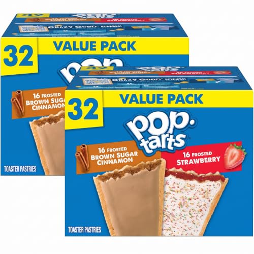 Pop-Tarts Toaster Pastries Brown Sugar Cinnamon and Strawberry 32 Count (Pack of 2) Deal