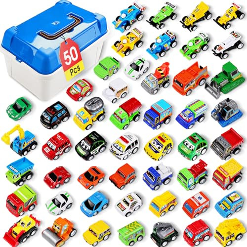50 Pcs Toy Cars with Large Plastic Organizer