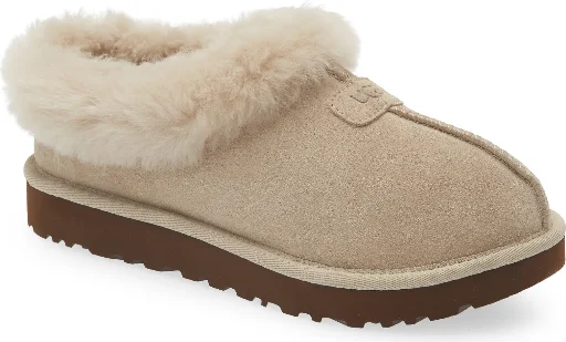 UGG Tazzette Genuine Shearling Collar Slipper in Chestnut, Size 6