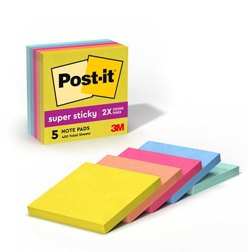 Post-it Super Sticky Notes 5-Pack 3x3 in Summer Joy 90 Sheets/Pad Deal