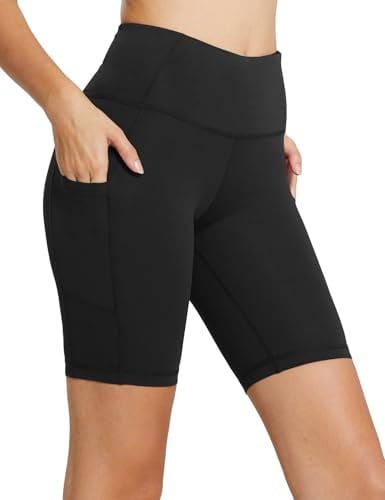 baleaf Biker Shorts for Women Workout Yoga Gym Spandex Running Volleyball Tummy Control Compression with Pockets 8" Black Deal
