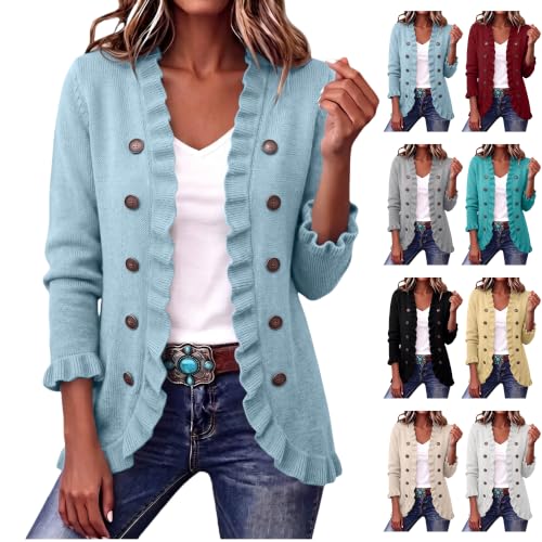 Knit Cardigan Sweater Ruffle Trim  Deal
