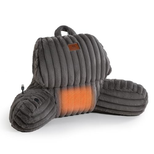 Amelie Home Heated Faux Fur Reading Pillow with Pocket