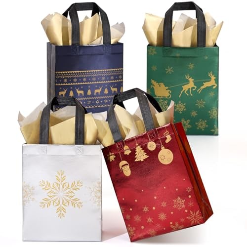 STYPOP 16-Pack 10" Medium Christmas Gift Bags with Tissue Paper