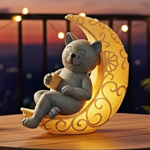 6.2" Solar-Powered Moon Cat Statue Decor Deal