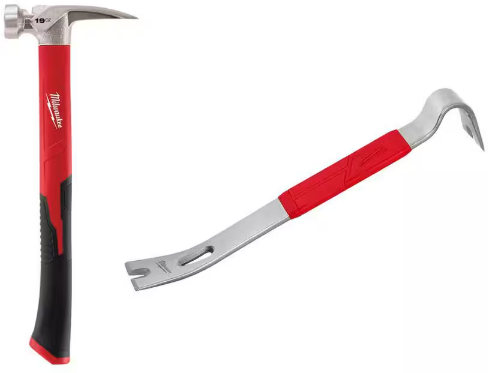 Milwaukee 19oz Smooth Face Poly/Fiberglass Handle Hammer and 15" Pry Bar Deal