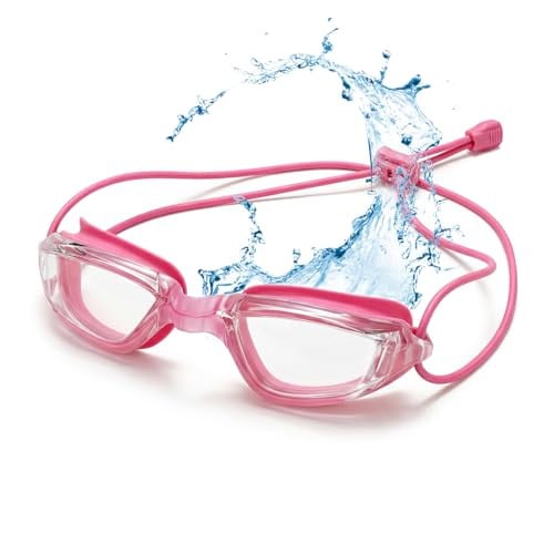 Aegend Adult Mirrored Swimming Goggles w/ Adjustable Bungee Strap (Transparent Rose Red) Deal