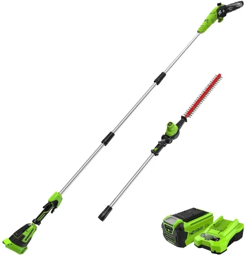 Greenworks 40V 10" Cordless Battery Pole Saw and Hedge Trimmer Attachment 2.5 Ah