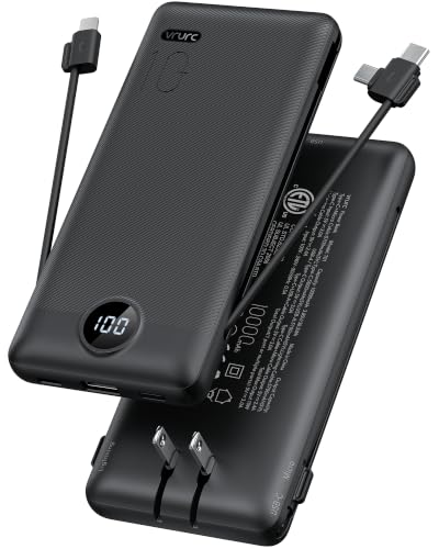 VRURC 10000mAh Travel Power Bank with Built-In Plug & Cables Deal