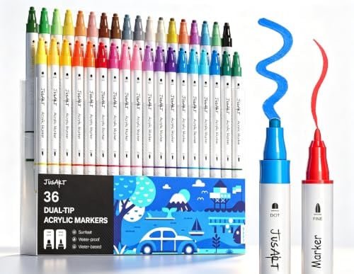 JusArt Dual Tip Acrylic Paint Markers w/ Dot & Fine Tip 36 Colors Deal