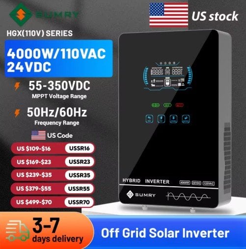 SUMRY 4000W 24V Hybrid Solar Inverter 140A MPPT Pure Sine Wave 120V AC Deal