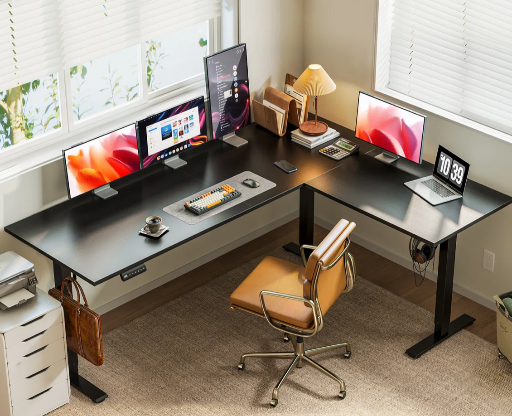 70" W x 55" L-Shaped Inbox Zero Electric Standing Desk w/ Memory Controller