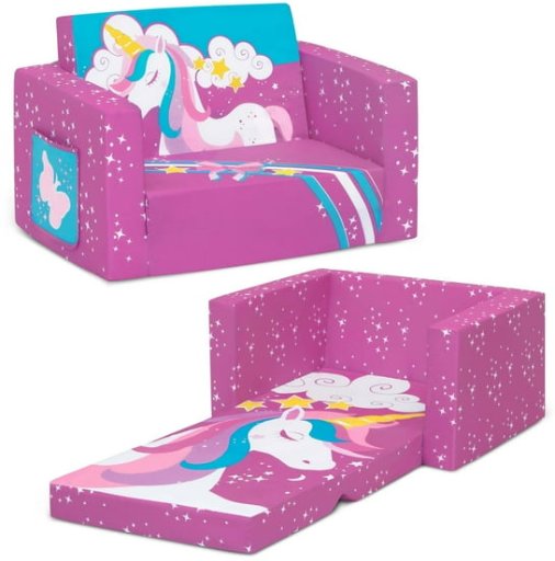 Delta Children Unicorn 2-in-1 Cozy Convertible Flip-Out Foam Chair